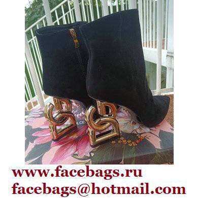 Dolce  &  Gabbana Heel 10.5cm Leather Ankle Boots Suede Black with DG Pop Heel 2021